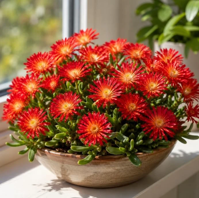 Red Ice Plant Live - Delosperma cooperi Succulent Ground Cover, Bright Red Flowers, 3-6 Inch Tall, 4 Inch Pot, Outdoor - Image 1