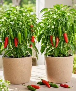 Serrano Pepper Plants Live - 2 Seedlings, 4-6 Inch Tall, Green Chili for Garden - Image 1