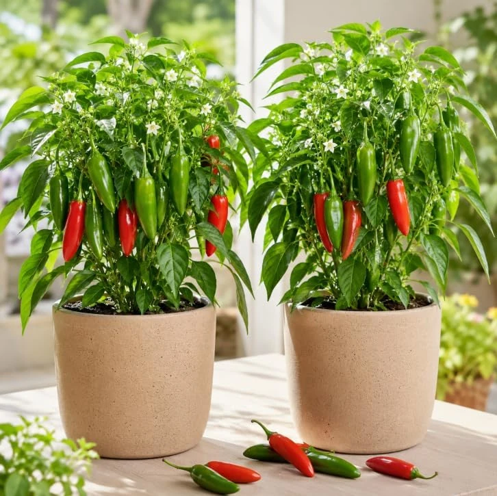 Serrano Pepper Plants Live - 2 Seedlings, 4-6 Inch Tall, Green Chili for Garden - Image 1