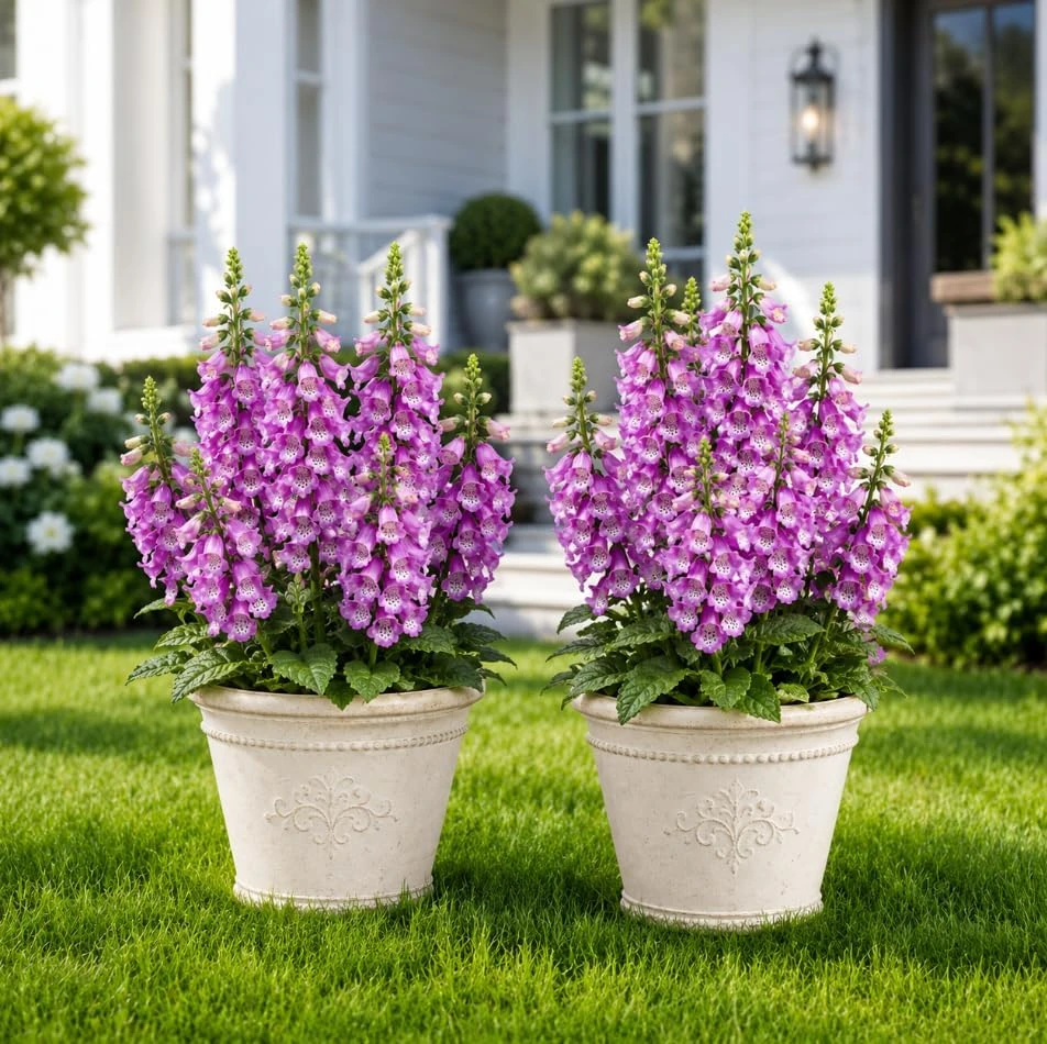 Set of 2 Purple Foxglove Live Plants - Hardy Perennial Flowers, 2-4" Tall, 3" Pot - Image 1
