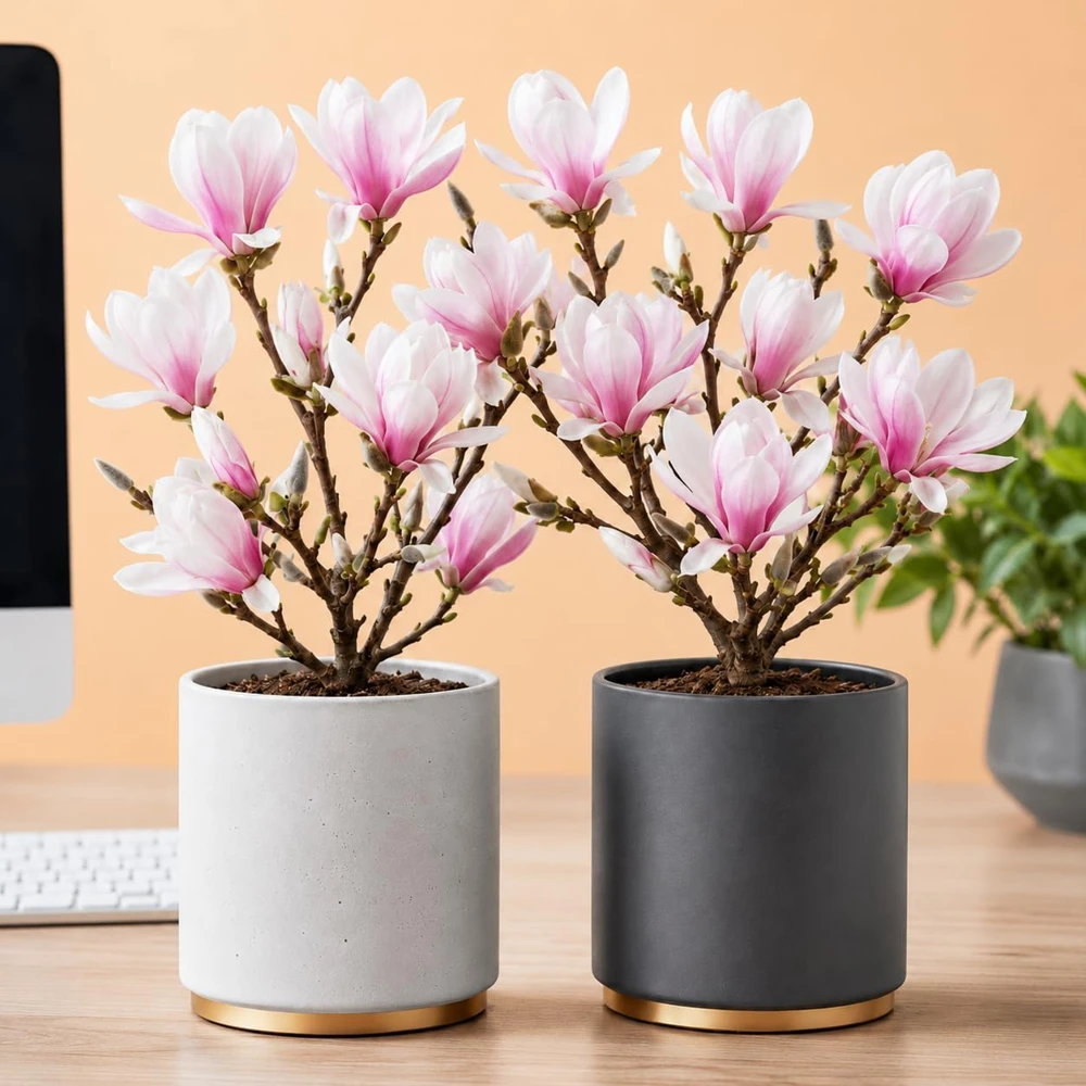 Set of 2 Saucer Magnolia Live Plants, 5-10 Inch Tall, 2.5 Inch Pot, Fragrant Flowers - Image 1