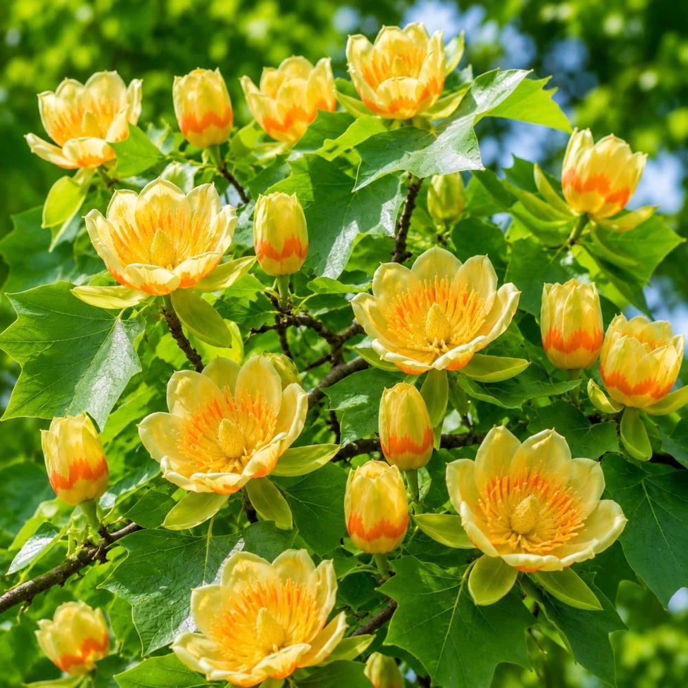 Set of 2 Tulip Poplar Live Plant Seedlings, 6-12 Inch Tall, Quart Pot, Outdoor - Image 1