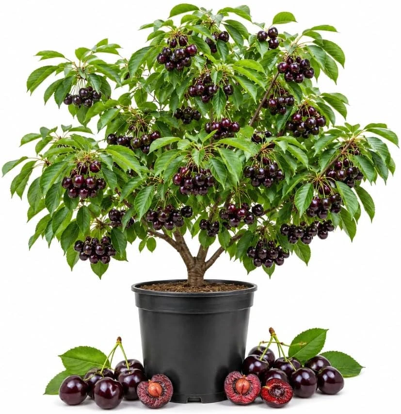 Set of 4 Black Cherry Live Trees, 1-2 ft Tall Bare Root Fruit Plants - Image 1