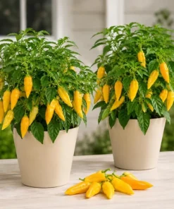 Sugar Rush Peach Pepper Live Plants - 2 Seedlings, 4-6 Inches Tall for Indoor/Outdoor Garden - Image 1