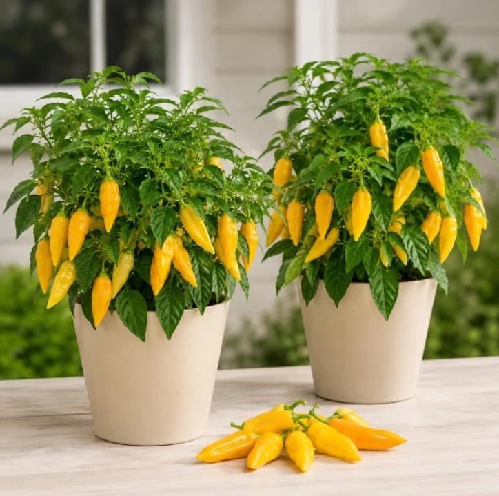Sugar Rush Peach Pepper Live Plants - 2 Seedlings, 4-6 Inches Tall for Indoor/Outdoor Garden - Image 1
