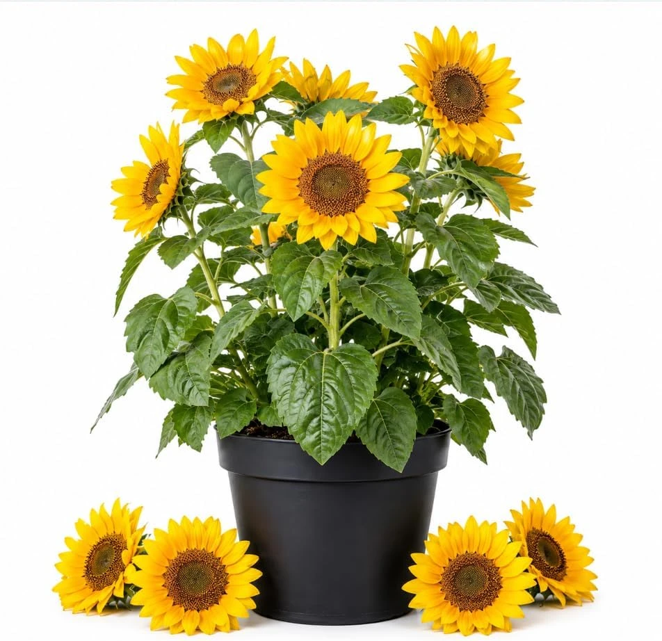Sunflower Live Plant – Young Yellow Blooming Seedling – 2-5 Inch Tall – Potted - Image 1