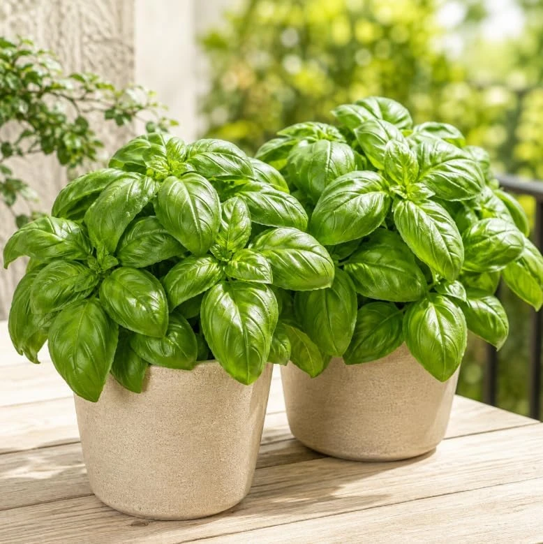 Sweet Basil Live Plants (2-Pack) - Large Leaf Herb, 4-6 Inch Tall, Indoor/Outdoor - Image 1