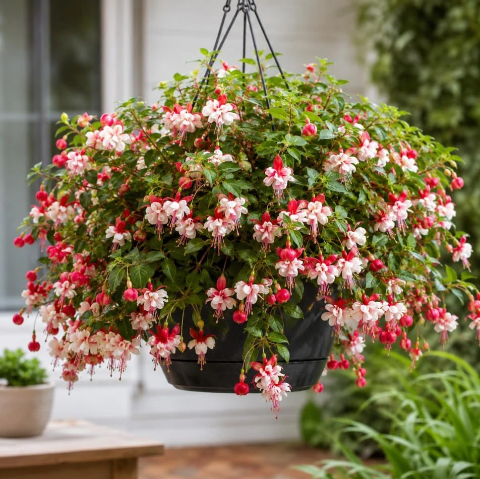 Swingtime Fuchsia Live Plant - Red & White Flowers, 4-6 inch Tall, 6 Inch Pot, Outdoor - Image 1