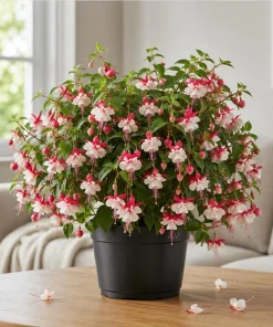 Swingtime Fuchsia Live Plant - Red & White Flowers, 4-6 inch, 5 Inch Pot - Image 1