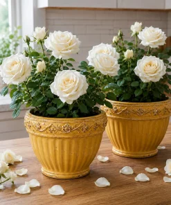 White Climbing Rose Live Plants - Set of 2, Fragrant Perennial, 2-4 Inch Tall - Image 1