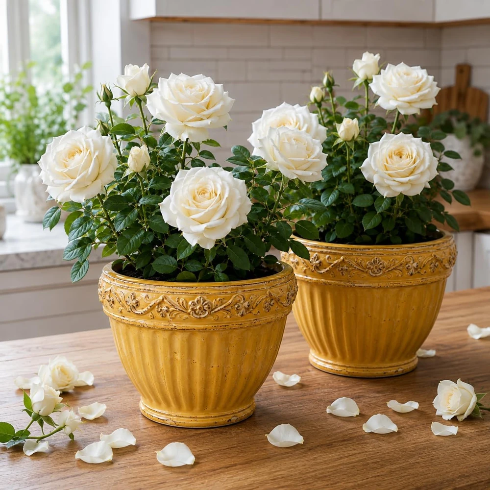 White Climbing Rose Live Plants - Set of 2, Fragrant Perennial, 2-4 Inch Tall - Image 1