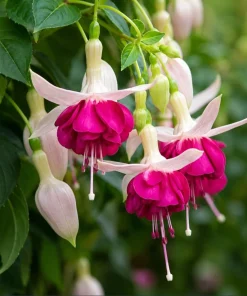 White Pink Fuchsia Live Plant, 4-6 inch Tall, 6 Inch Pot - Outdoor Garden Flowers - Image 1