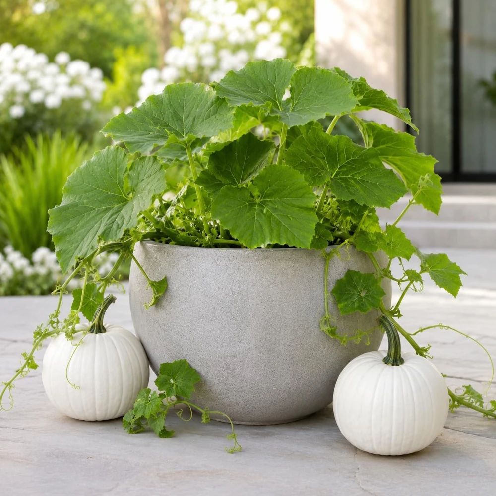 White Pumpkin Live Plant - Winter Squash Vegetable for Garden - 2-4 Inch Tall - Image 6