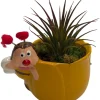 Yellow Ceramic Bee Planter with Live Tillandsia Air Plant - 3" Pot - Image 1