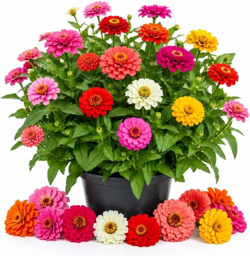 Zinnia Live Plants – 3 Pack – 4 Inch Nursery Pot – 3-5 Inches Tall – Annual Flowers for Outdoor Gardens - Image 1