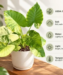 Alocasia Aurea Odora Starter Plant, Live Tropical Foliage Plant in 4 Inch Pot, Golden Variegated Leaf Plant for Home Decor - Image 6