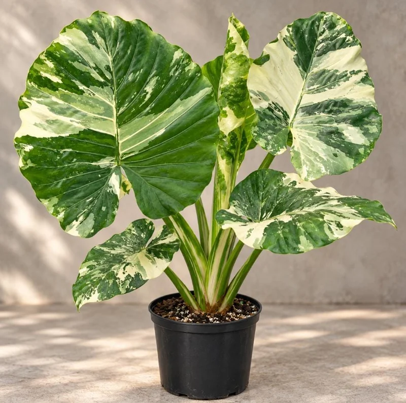 Alocasia Macrorrhiza Variegated Live Plant, 4 Inch Pot, Tropical Variegated Foliage Houseplant for Indoor Spaces and Containers - Image 1
