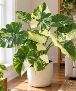 Alocasia Variegated Odora Live Plant, 4 Inch Pot, Tropical Large Leaf Houseplant, Decorative Foliage Plant for Indoor Spaces - Image 1