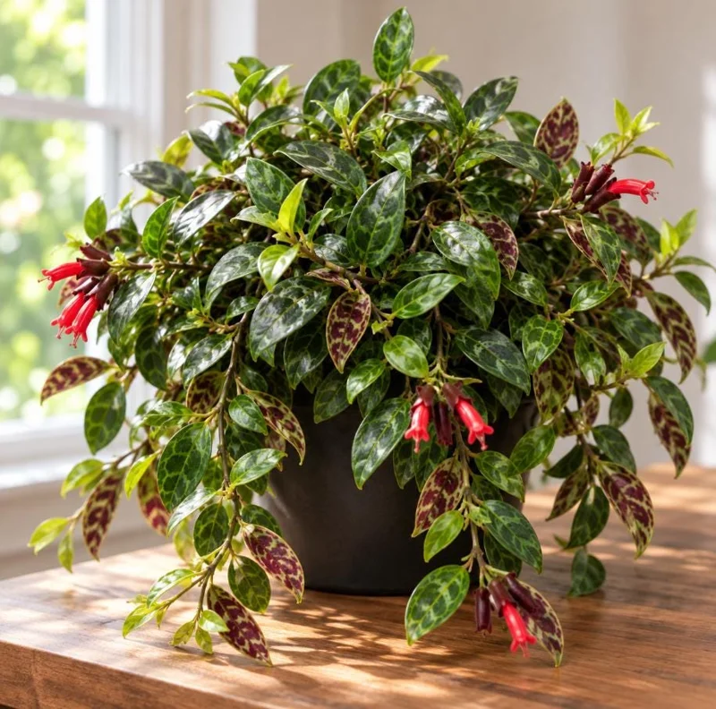Live Black Pagoda Lipstick Plant, 4 Inch Pot, Tropical Aeschynanthus Houseplant with Dark Foliage for Shelves and Containers - Image 3