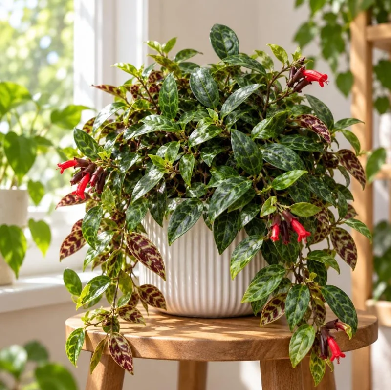 Live Black Pagoda Lipstick Plant, 4 Inch Pot, Tropical Aeschynanthus Houseplant with Dark Foliage for Shelves and Containers - Image 1