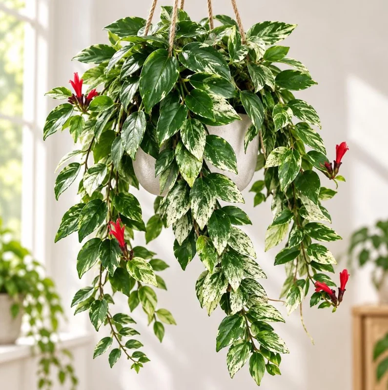 Live Variegated Lipstick Plant, 4 Inch Pot, Colorful Tropical Houseplant with Variegated Foliage for Shelves and Containers - Image 1